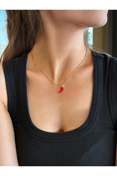 youngsem Red Pepper Necklace |   Women's Steel Necklace