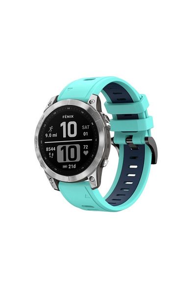 eR D L Silicone watch strap compatible with Garmin Fenix 7, strap width 22 mm, mint green/blue, eR D L