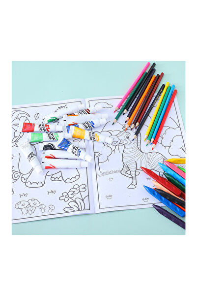 Fab N Funky Kids Colouring Set, Superior Quality Material, High Grade Lead Facilities, 3 Years+, Blue - 52 Piece