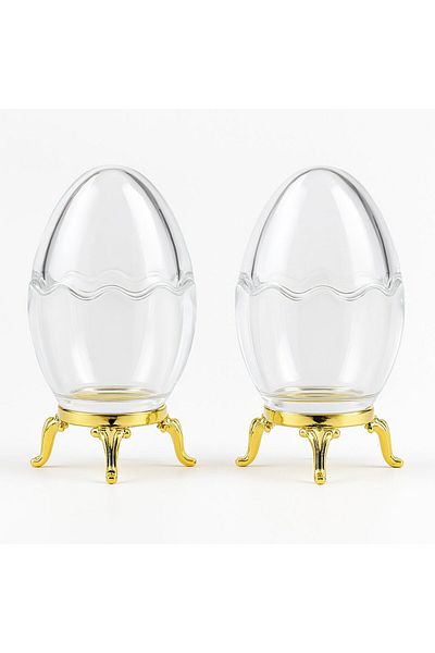 FAIR HOME Set of 2 Gold Metal Leg Glass Egg Shaped Multi-Purpose Decorative Box