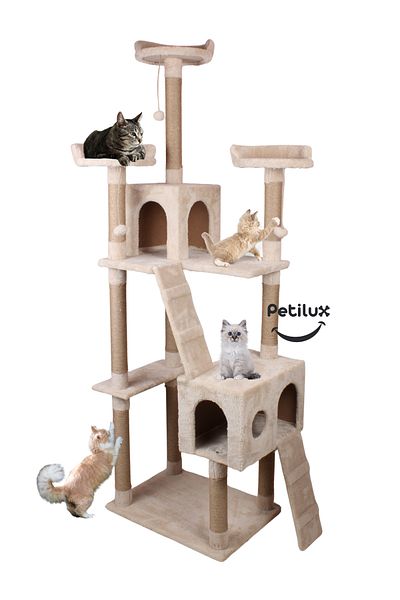 Petilux New Multi-Storey Cat House with Residence Design Jute Drawstring Scratching Tower and Resting Area