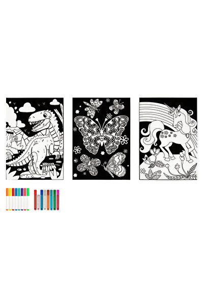 Fab N Funky Velvet Unicorn Coloring Kit - 17-Piece Art Set for Kids, Includes Glitter & Sketch Pens