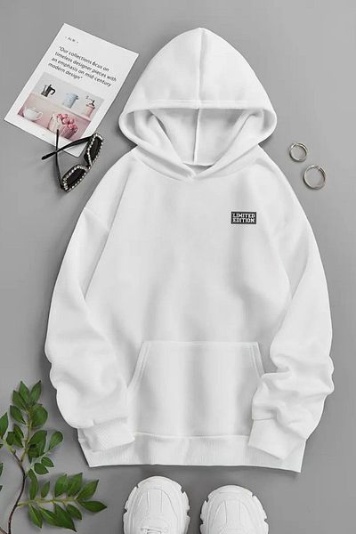 CLAYES Unisex White Hooded Sweatshirt – Limited Edition Minimal, Printed Thick Fabric