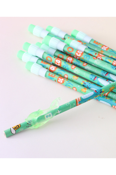 Fab N Funky Dino Theme HB Pencils With Sharpener and Pencil Grip, Ergonomic Design, Green - 14 Pieces