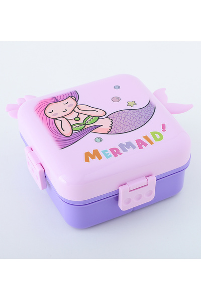 Fab N Funky Kids Lunch Box with Spoon and Container, Mermaid Theme, Spacious - Purple