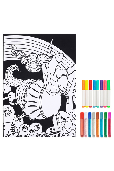 Fab N Funky Velvet Unicorn Coloring Kit - 17-Piece Art Set for Kids, Includes Glitter & Sketch Pens