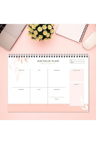 express planlayıcı A4 Weekly Planner Pink Leaf - Concept Notebooks - Medium - Spiral Bound - Cardboard