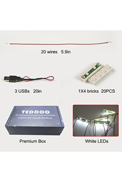 Choice1 مجموعة إضاءة LED مكونة من 20 قطعة من الضوء الأبيض و20 قطعة من 1 × 4 مصابيح (مجموعة إضاءة واحدة تعمل عبر USB) من Bricks City DIY Combin
