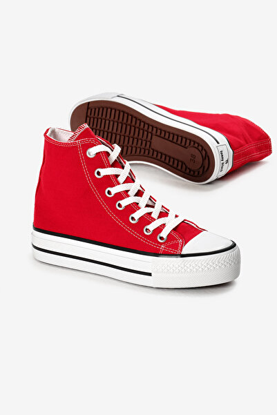 Tonny Black Women's Red Thermo Thick Sole Lace-Up Long Linen Sports Shoes