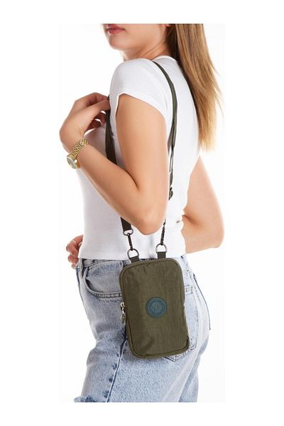 Newish Polo Women's Khaki Crinkle Fabric Phone Holder Casual Wallet and Shoulder Bag