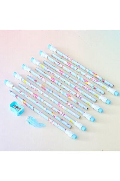 Fab N Funky Unicorn Theme HB Pencils With Sharpener and Pencil Grip, Ergonomic Design, 5 Years+, Blue - 14 Piece