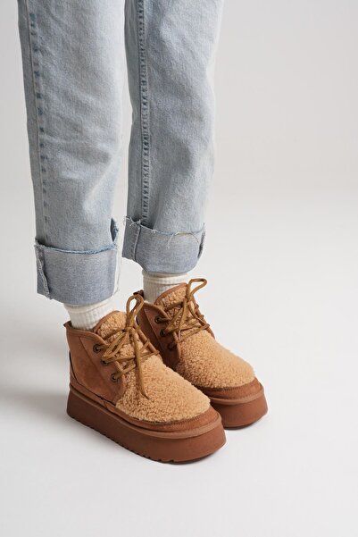 Genel Markalar Loana Kadın Kürklü Taba Kışlık Kalın Tabanlı Bot