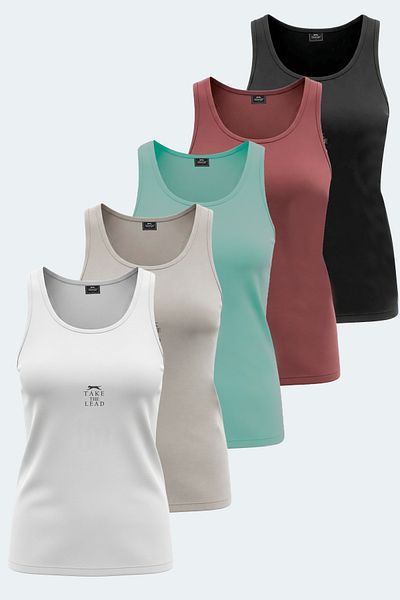 Slazenger Vladlen Set of 5 Women's Singlets White - Black - Stone Gray - Rose - Water Green