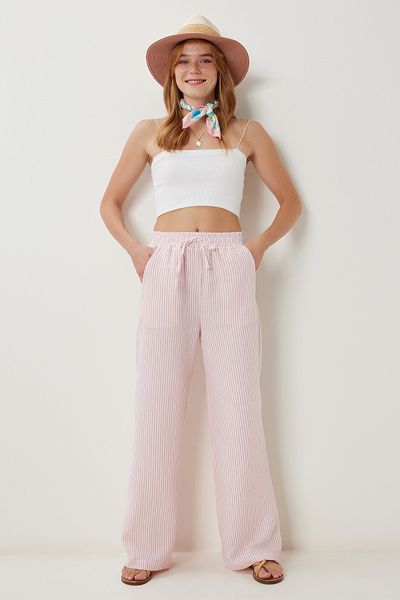 Lovelyİstanbul Striped Pocket Muslin Trousers Lyy0110 Pink Bone