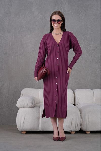 FLEX FASHION Women's Trend Thin Textured V-Neck 125 cm Pocketless Popular Long Cardigan (Murdum)