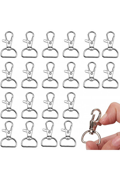 WELLXUNK Set de 20 carabine rotative pentru brelocuri, aliaj de zinc, argint, 2,4 x 3,8 cm