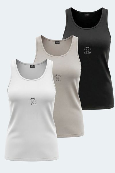 Slazenger Vladlen Set of 3 Women's Singlet White - Black - Stone Gray