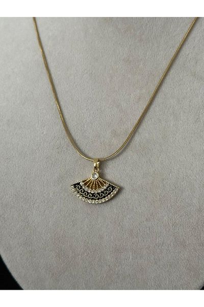 youngsem Fan Necklace Zircon Stone Enamel Steel Necklace