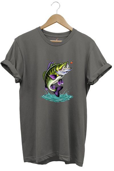 WİDİ Fishing Fishing Perch Fish Printed Hunter 100% Cotton Regular Fit Unisex T-Shirt
