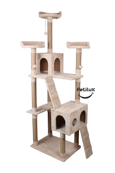 Petilux New Multi-Storey Cat House with Residence Design Jute Drawstring Scratching Tower and Resting Area