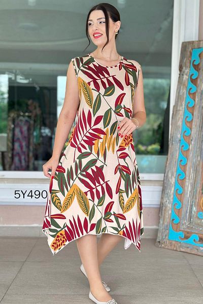 İnce Topuk Asymmetric Cut Viscose Combed Dress 5Y490