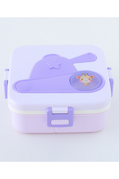 Fab N Funky Kids Lunch Box with Cutlery and Container, Giraffe Theme, Spacious - Purple