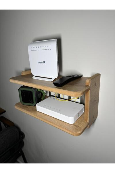 HALL BREATHE Şık Kahverengi İki Bölmeli Dekoratif Raf, Aksesuar ve Modem Standı