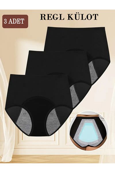 AY'S SHOP ONLİNE 3-Piece Black Absorbent Ultra Hygienic Menstrual Panties, Effective Leak-Proof Menstrual Panties Day and Night