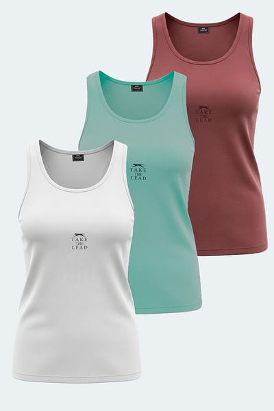 Slazenger Vladlen Set of 3 Women's Singlet White - Rose - Water Green