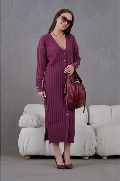 FLEX FASHION Women's Trend Thin Textured V-Neck 125 cm Pocketless Popular Long Cardigan (Murdum)