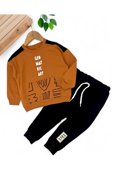 voyyo kids baby Boys Printed Seasonal Kangaroo Pocket 2-3-4-5-6 Years Old Top and Bottom Tracksuit Set
