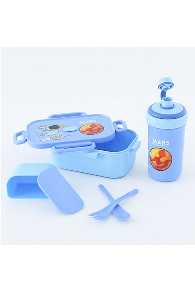 Fab N Funky Kids Lunch Box and Water Bottle Set with Accessories, Astronaut Theme - Blue