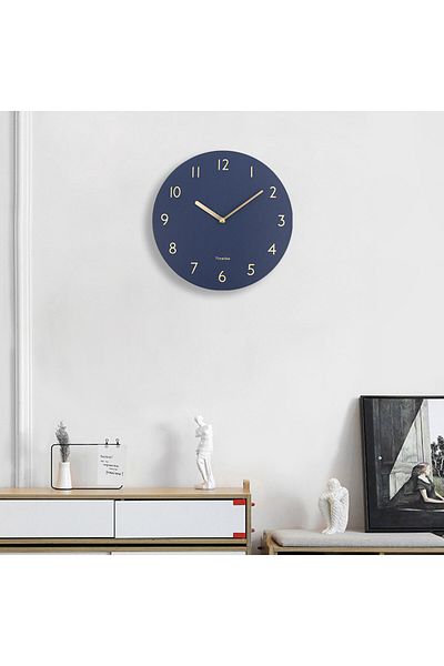 wayfair Creative Light Silent wall clock, leather/metal, dark blue/gold, 30 cm