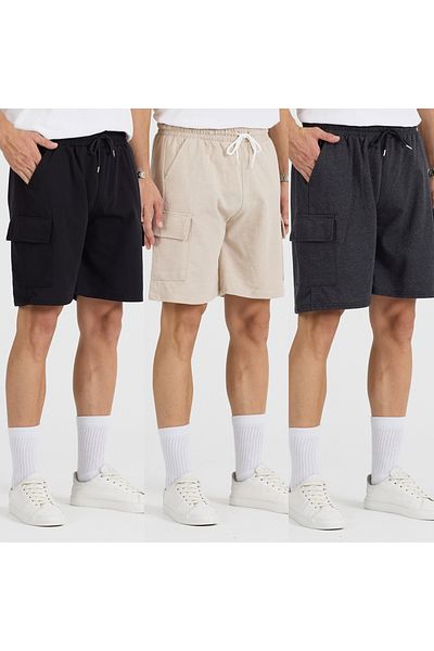 pandy Unisex 3-Piece Cargo Pocket Fit Shorts