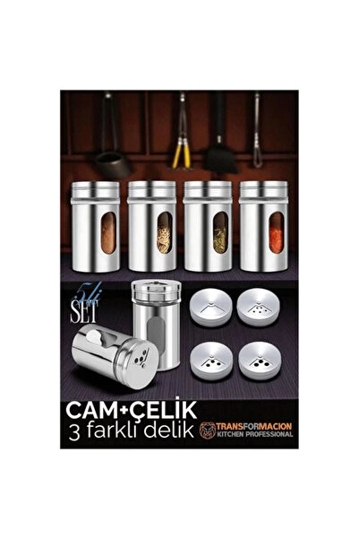 BYKOPUZ Bx Glass+Steel Salt Shaker Pepper Shaker Pepper Shaker Set of 5 with 3 Different Holes