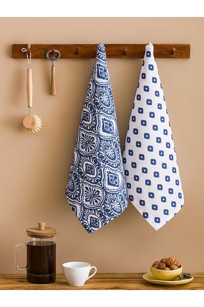 LC Waikiki Lcw Home Navy Blue Printed Drying Cloth 2-Piece 40X50 cm