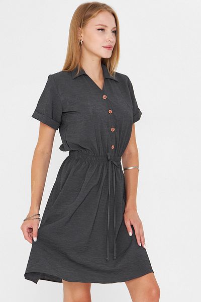 armonika Women's Smoked Elastic Waist Short Sleeve Shirt Dress Arm-23Y001035