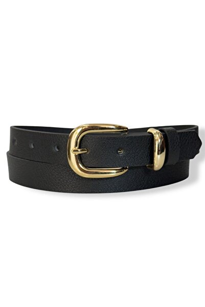 Kemerix Women's Black Belt with Gold Buckle