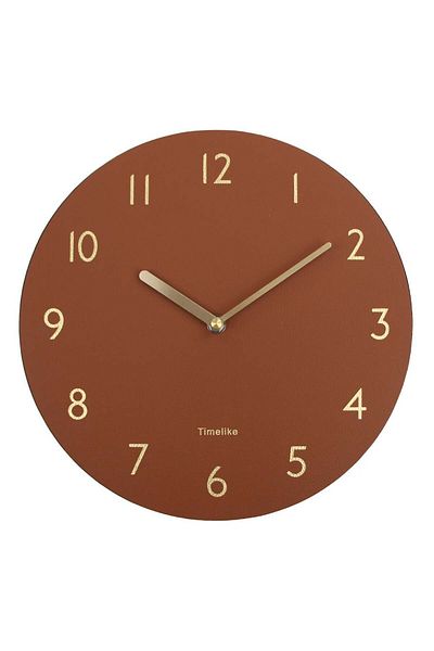 wayfair Creative Light Silent wall clock, leather/metal, brown/gold, 30 cm