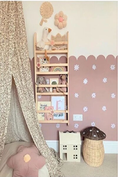 HALL BREATHE Doğal Ahşap Montessori Çocuk Odası Duvara Monte 4 Bölmeli Kitapl...