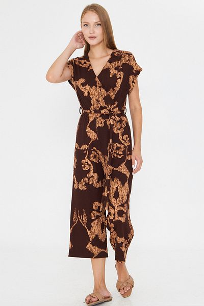 armonika Women's Brown-Beige Double Breasted Jumpsuit with Belt Arm-20Y042008