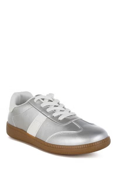 london Rag Women Lace-Up Metallic Sneaker in Silver