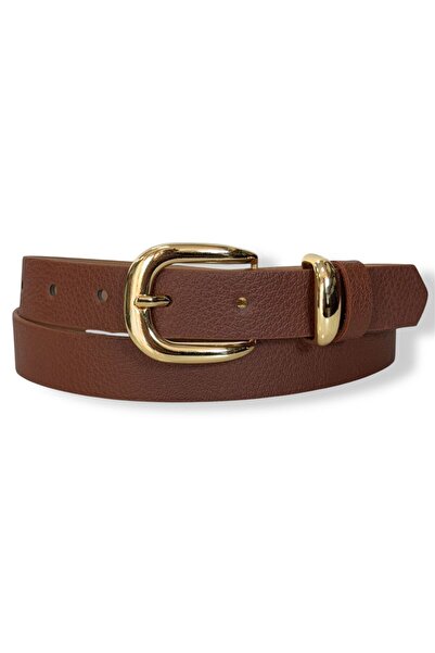 Kemerix Women's Gold Buckle Tan Belt