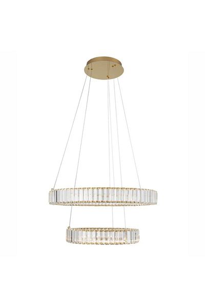 LUXXO Candelabru echipat cu LED, 81W, tricolor, corp aluminiu, decoruri din cristale, 2 cercuri, diametru
