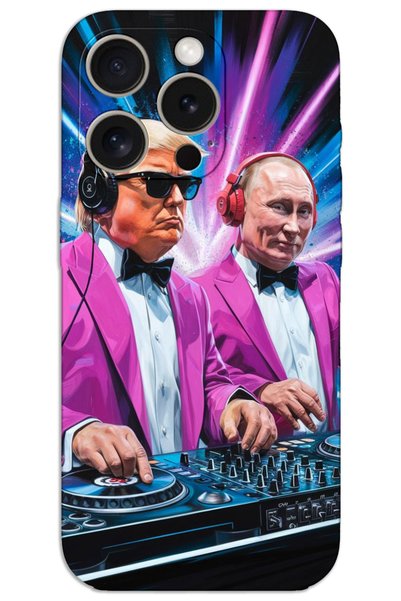MRCİLETİSİM غطاء خلفي مطبوع بنمط HD لهاتف iPhone 15 Pro Max - DJ Trump Putin
