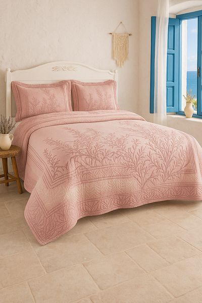 Evimcim Double Bedspread Set 250X260 cm Soft Texture with 2 Pillowcases Modern Design