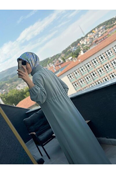 İkoll Beli Tünelli Gömlek Yaka Mint Renk Kadın Elbise