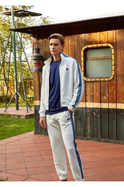 SPORTEMPT Fermuarlı Erkek Oversize Eşofman Üstü - Beyaz