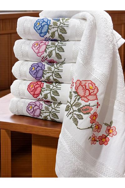 AYHANHOME 6 Li Colorful Lace Flower Embroidered Dowry 50X90 Hand and Face Towel