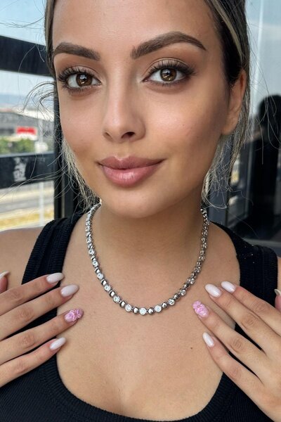 TAKIŞTIR Silver Color Stone Detailed Vip Ysx Necklace